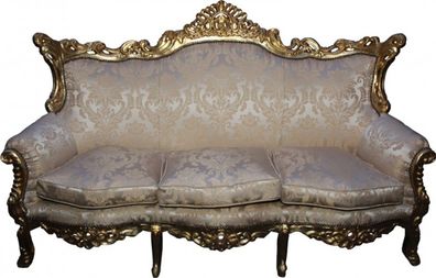 Casa Padrino Barock 3-er Sofa Master Creme barock Muster / Gold Mod3 - Wohnzimmer Cou
