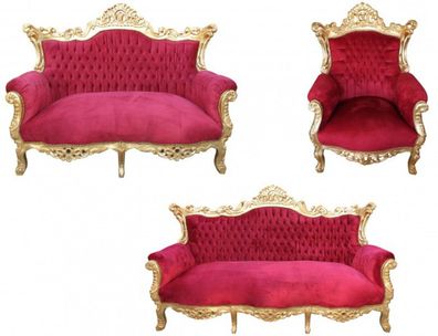 Casa Padrino Barock Wohnzimmer Set Master Bordeaux Rot/ Gold - 3er Sofa+2er Sofa + 1