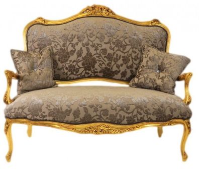 Casa Padrino Barock Sofa Grau-Khaki Muster / Gold - italienischer Stil - Barock Möbel