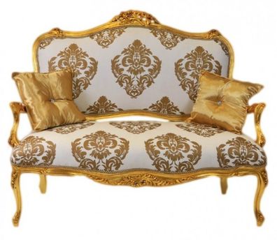Casa Padrino Barock Sofa Weiss-Gold Muster / Gold - italienischer Stil - Barock Möbel