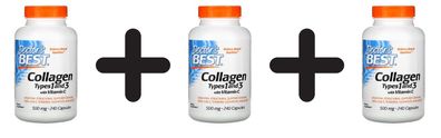 3 x Doctors Best Best Collagen Types 1 & 3 with Peptan, 500mg - 240 caps