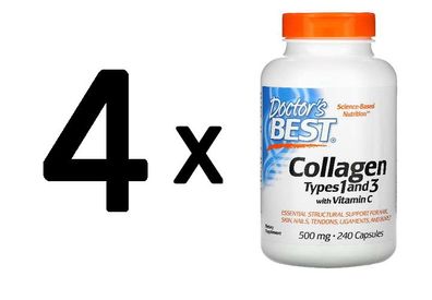 4 x Doctors Best Best Collagen Types 1 & 3 with Peptan, 500mg - 240 caps