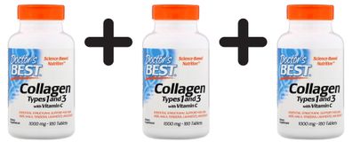 3 x Doctors Best Best Collagen Types 1 & 3, 1000mg - 180 tabs