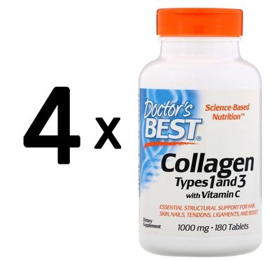 4 x Doctors Best Best Collagen Types 1 & 3, 1000mg - 180 tabs