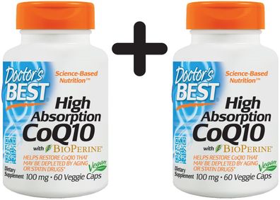 2 x Doctors Best High Absorption CoQ10 with BioPerine, 100mg - 60 veggie caps