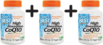 3 x Doctors Best High Absorption CoQ10 with BioPerine, 100mg - 60 veggie caps