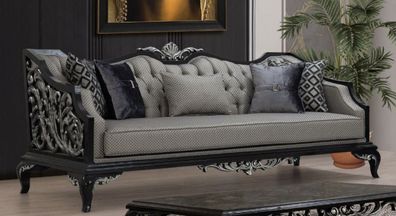 Casa Padrino Luxus Barock Sofa Silber / Schwarz - Wohnzimmer Sofa im Barockstil - Bar