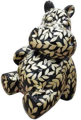 Casa Padrino Designer Deko Skulptur Sitzendes Nilpferd mit Glitzer Look Schwarz / Gol