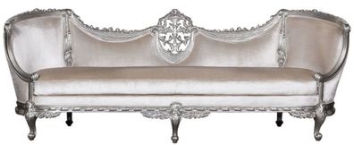 Casa Padrino Luxus Barock Sofa Weiß / Silber - Edles Handgefertigtes Wohnzimmer Sofa