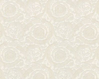 Versace Designer Barock Satintapete Barocco Flowers 935834 Weiß - Design Tapete - Dek