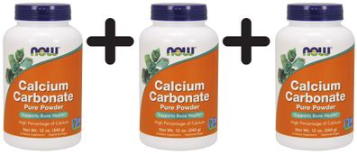 3 x NOW Foods Calcium Carbonate, Pure Powder - 340g