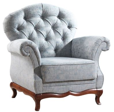 Casa Padrino Luxus Art Deco Chesterfield Wohnzimmer Sessel Vintage Blau / Dunkelbraun