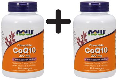 2 x NOW Foods CoQ10 with Lecithin & Vitamin E, 200mg (Chewable) - 90 lozenges