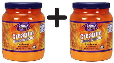 2 x NOW Foods Creatine Monohydrate, 100% Pure Powder - 1000g