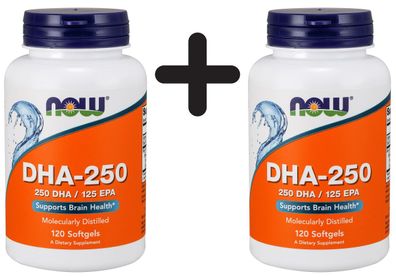 2 x NOW Foods DHA-250, 250 DHA / 100 EPA - 120 softgels