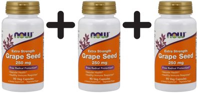 3 x NOW Foods Grape Seed, 250mg Extra Strength - 90 vcaps