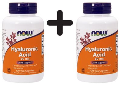2 x NOW Foods Hyaluronic Acid with MSM, 50mg - 120 vcaps