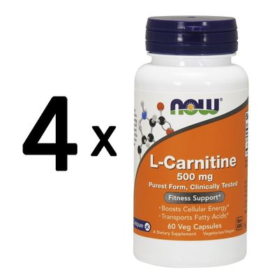 4 x NOW Foods L-Carnitine, 500mg - 60 vcaps