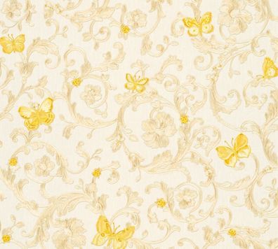 Versace Designer Barock Vliestapete Butterfly Barocco 343251 Creme / Gelb / Gold - De