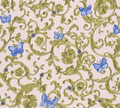 Versace Designer Barock Vliestapete Butterfly Barocco 343256 Rosa / Blau / Gold - Des