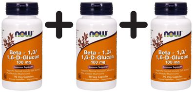 3 x NOW Foods Beta - 1,3/1,6-D-Glucan, 100mg - 90 vcaps