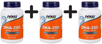 3 x NOW Foods DHA-250, 250 DHA / 100 EPA - 120 softgels