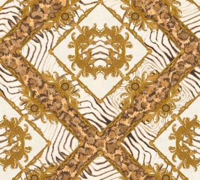 Versace Designer Barock Vliestapete Vasmare 349043 Creme / Beige / Braun / Gold - Hoc