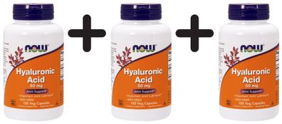 3 x NOW Foods Hyaluronic Acid with MSM, 50mg - 120 vcaps