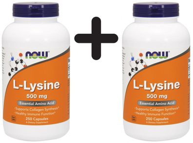 2 x NOW Foods L-Lysine, 500mg - 250 caps
