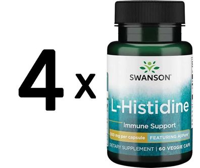 4 x Swanson AjiPure L-Histidine, 500mg - 60 vcaps