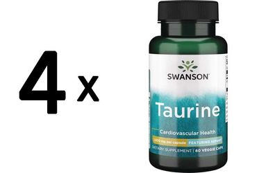 4 x Swanson AjiPure Taurine, 1g - 60 vcaps