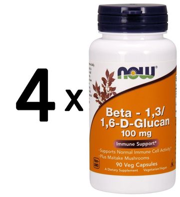 4 x NOW Foods Beta - 1,3/1,6-D-Glucan, 100mg - 90 vcaps