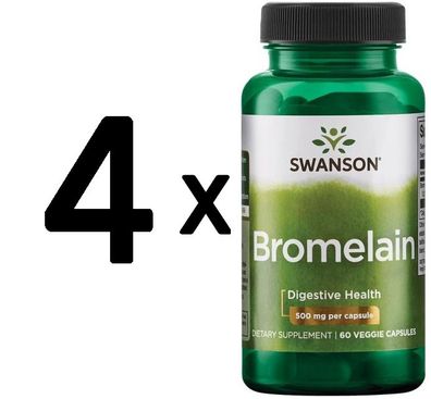 4 x Swanson Bromelain 1,200 GDU, 500mg - 60 vcaps