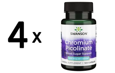4 x Swanson Chromium Picolinate, 200mcg - 100 caps