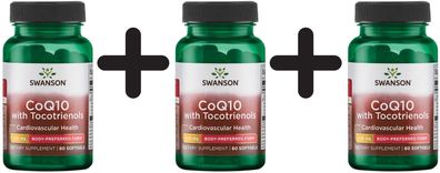 3 x Swanson CoQ10, 100mg with 10mg Tocotrienols - 60 softgels