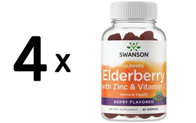 4 x Swanson Elderberry Gummies with Zinc & Vitamin C, Berry - 60 gummies