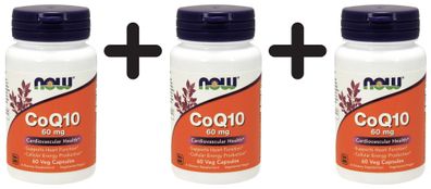 3 x NOW Foods CoQ10, 60mg - 60 vcaps