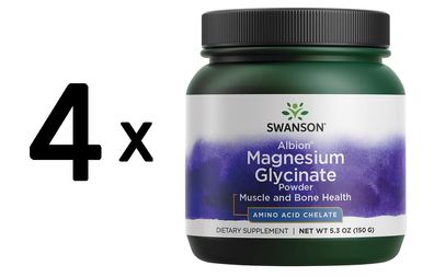 4 x Swanson Albion Chelated Magnesium Glycinate Powder - 150g