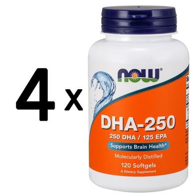 4 x NOW Foods DHA-250, 250 DHA / 100 EPA - 120 softgels