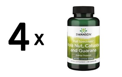 4 x Swanson Full Spectrum Kola Nut, Catuaba & Guarana - 90 caps
