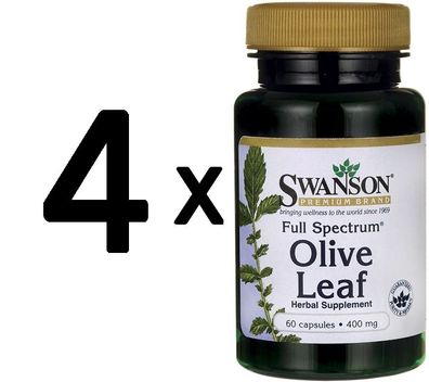 4 x Swanson Full Spectrum Olive Leaf, 400mg - 60 caps