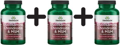 3 x Swanson Glucosamine, Chondroitin & MSM, 750/600/300mg - 360 mini-tabs