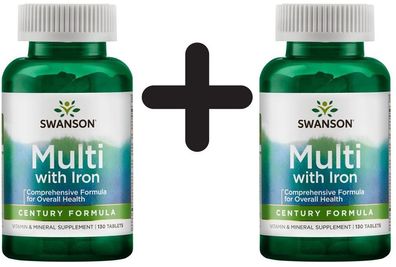 2 x Swanson Century Formula, Multi-Vitamin & Mineral with Iron - 130 tabs