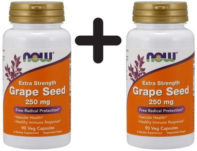 2 x NOW Foods Grape Seed, 250mg Extra Strength - 90 vcaps