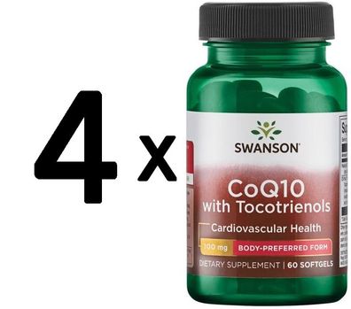 4 x Swanson CoQ10, 100mg with 10mg Tocotrienols - 60 softgels