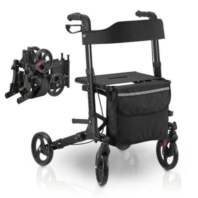Rollator Gehhilfe Laufhilfe Gehwagen Aluminium faltbar Sitzfläche Tasche B-WARE