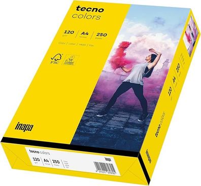 inapa farbiges Druckerpapier, tecno Colors: 120 g/m², A4, 250 Blatt, intensivgelb