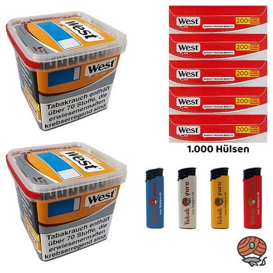 West Yellow Tabak/Stopftabak Box 2x 235g, 1000 West Red Hülsen, Zubehör