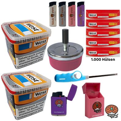 West Yellow Tabak/Stopftabak Box 2x 235g, 1000 West Red Hülsen + Zubehör