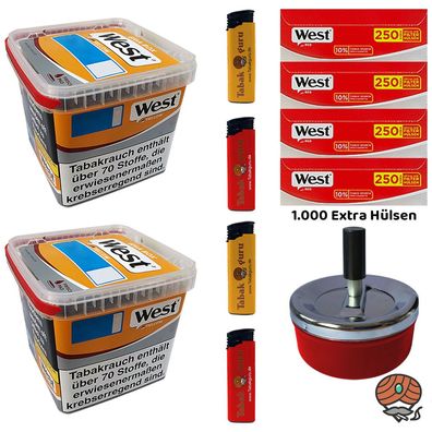 West Yellow Tabak/Stopftabak Box 2x 235g, 1000 West Extra Hülsen, Zubehör